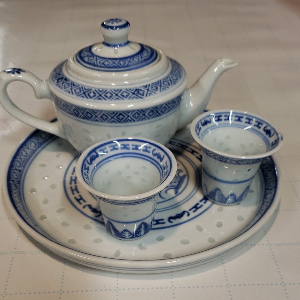 Blue and White Ceramic Tea Set